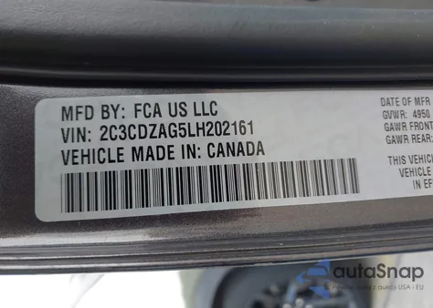 2020 Dodge Challenger Sxt из США, поврежденный, VIN 2C3CDZAG5LH202161